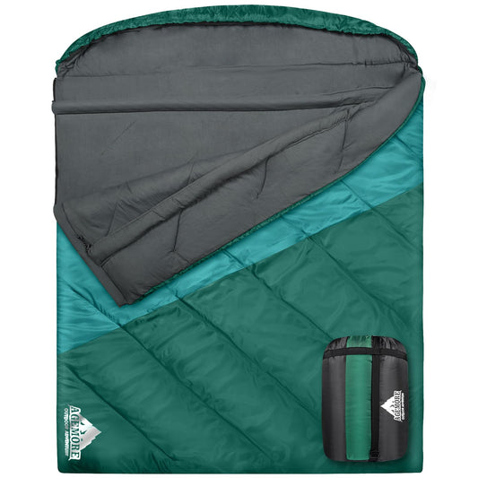 AGEMORE Double Sleeping Bag for Adults, Lightweight Queen Size 2 Person Sleeping Bag with Draft Tubes & Hood, Fit for Warm & Cold Weather Camping Hiking Backpacking Or Traveling