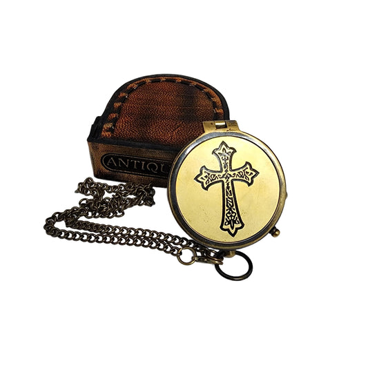 ANTIQUANA Trust in The Lord Engraved Compass with Authentic Leather Case Brass Compass Directional Compass, Baptism Gifts for Boys & Girls, First Communion (May Your Faith withLeather case)