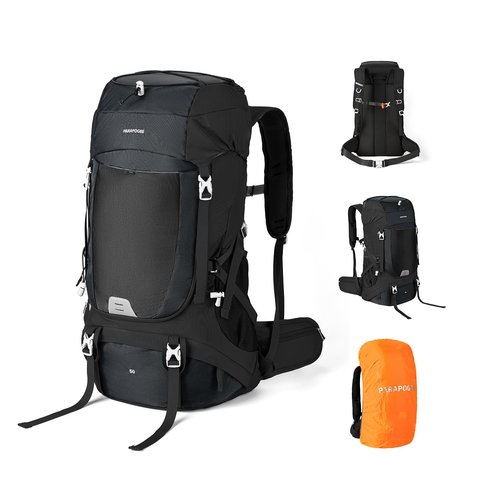 PARAPOGEE 50L Hiking Backpack, Lightweight Hiking Daypack with Waterproof Rain Cover, Outdoor Travel Backpack for Climbing Camping Touring (Black)