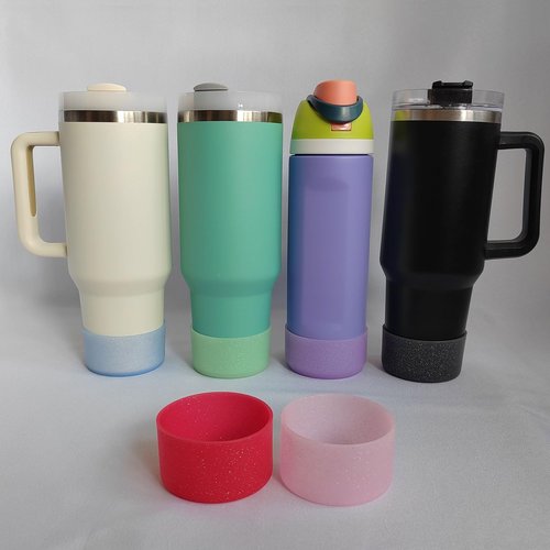 IOXXL 6Pcs Glitter Silicone Cup Boots for Water Bottle Fits Stanley/Owala/Hydro Flask/Simple Modern/Yeti, 2.8-3.1in Width Bottom Protector Cover Sleeve (6 Colors)