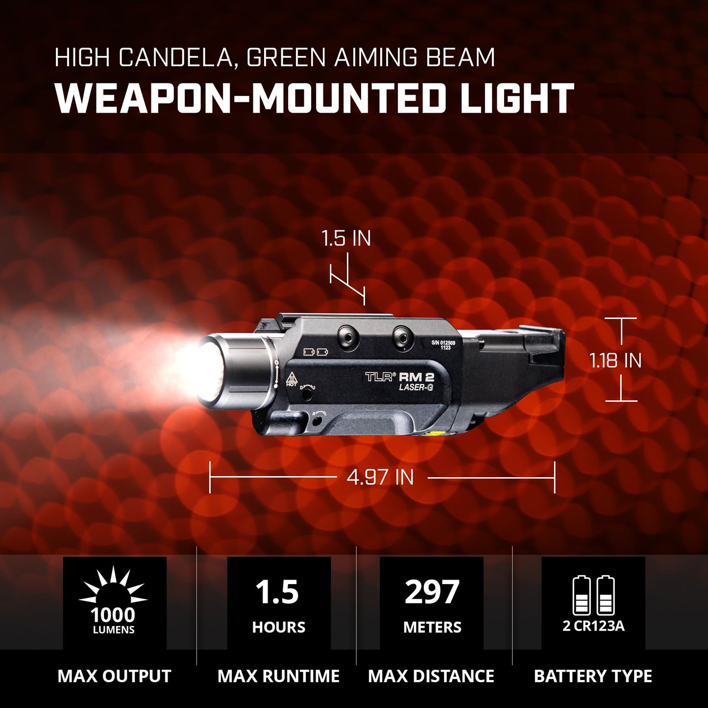 Streamlight 69454 TLR RM 2 G 1000-Lumen Rail-Mounted Tactical Weapon Light with Integrated Green Aiming Laser, and Key Kit, Black