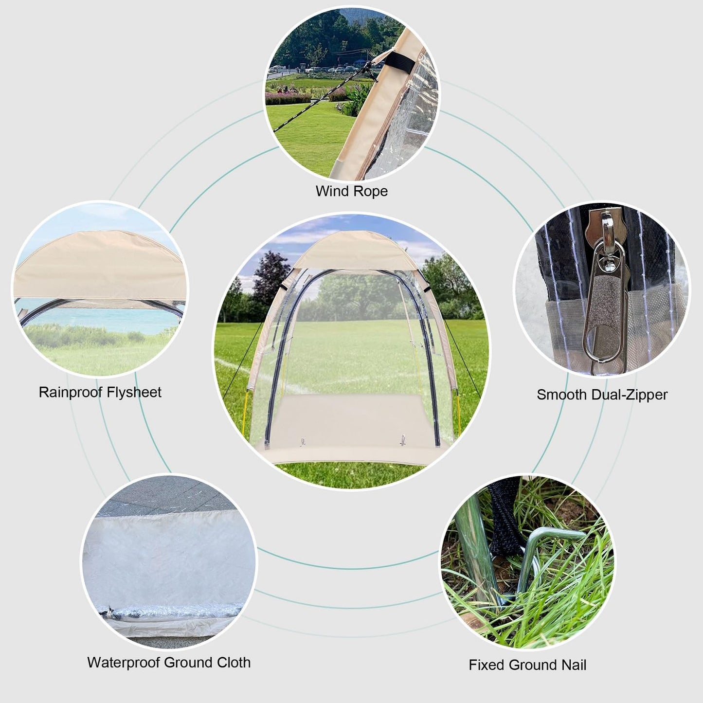 Joramoy Sport Tent with Removeable Top Cover, Portable All Weather Sheleter with Sealed Floor, Rainproof Windproof Clear Bubble Tent for Wathching Sports Event, Camping, Hiking, Fishing（1-2 Person）