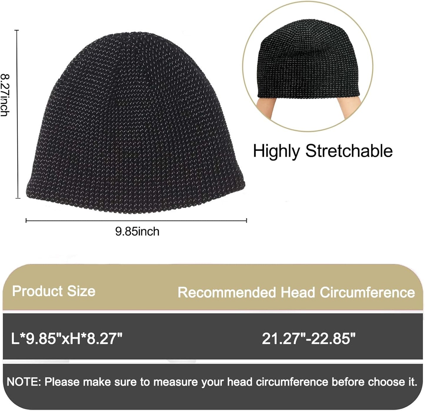 Reflective Hat for Men Women Reflective Running Beanie Hat Black Night Running Walking Winter Beanie Hat Fishing Hat