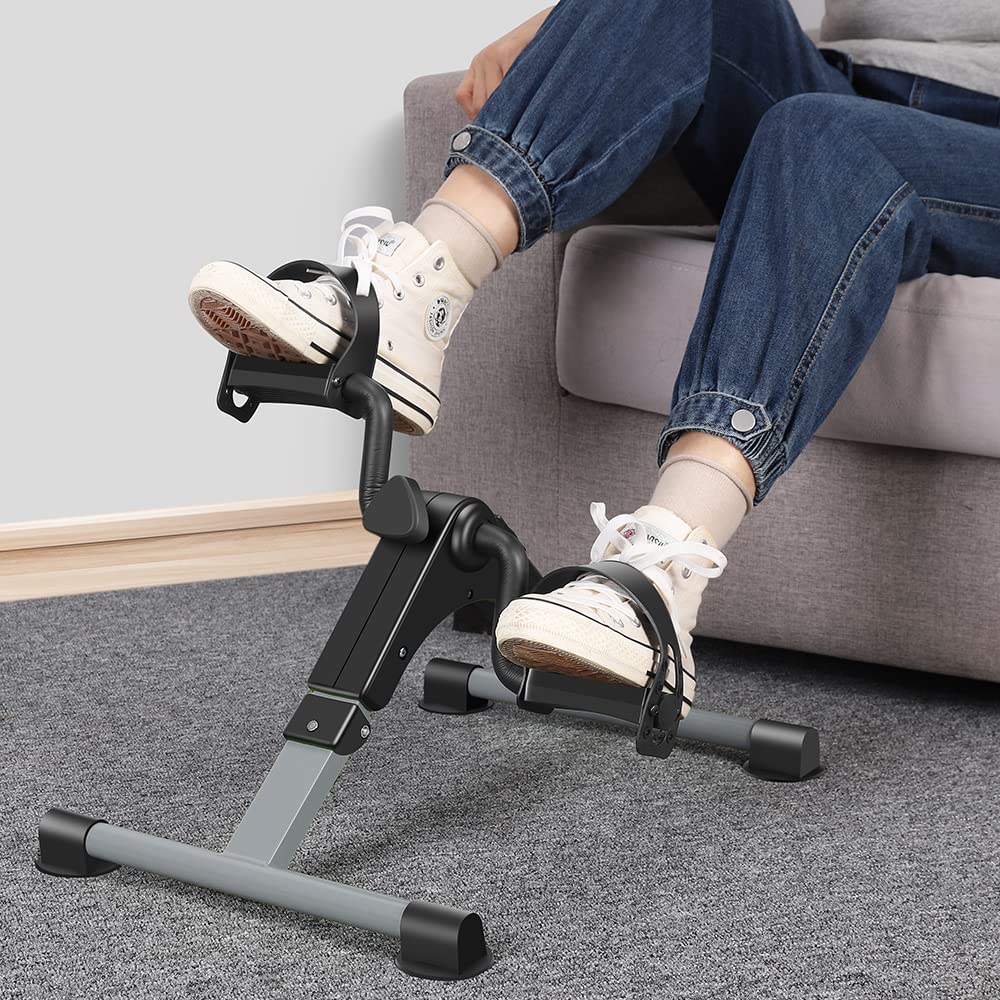 Folding mini Exercise Bike Portable Pedal Exerciser Desk Bike with LCD Displays for Arms and Legs Low Impact Exercise (GRAY)