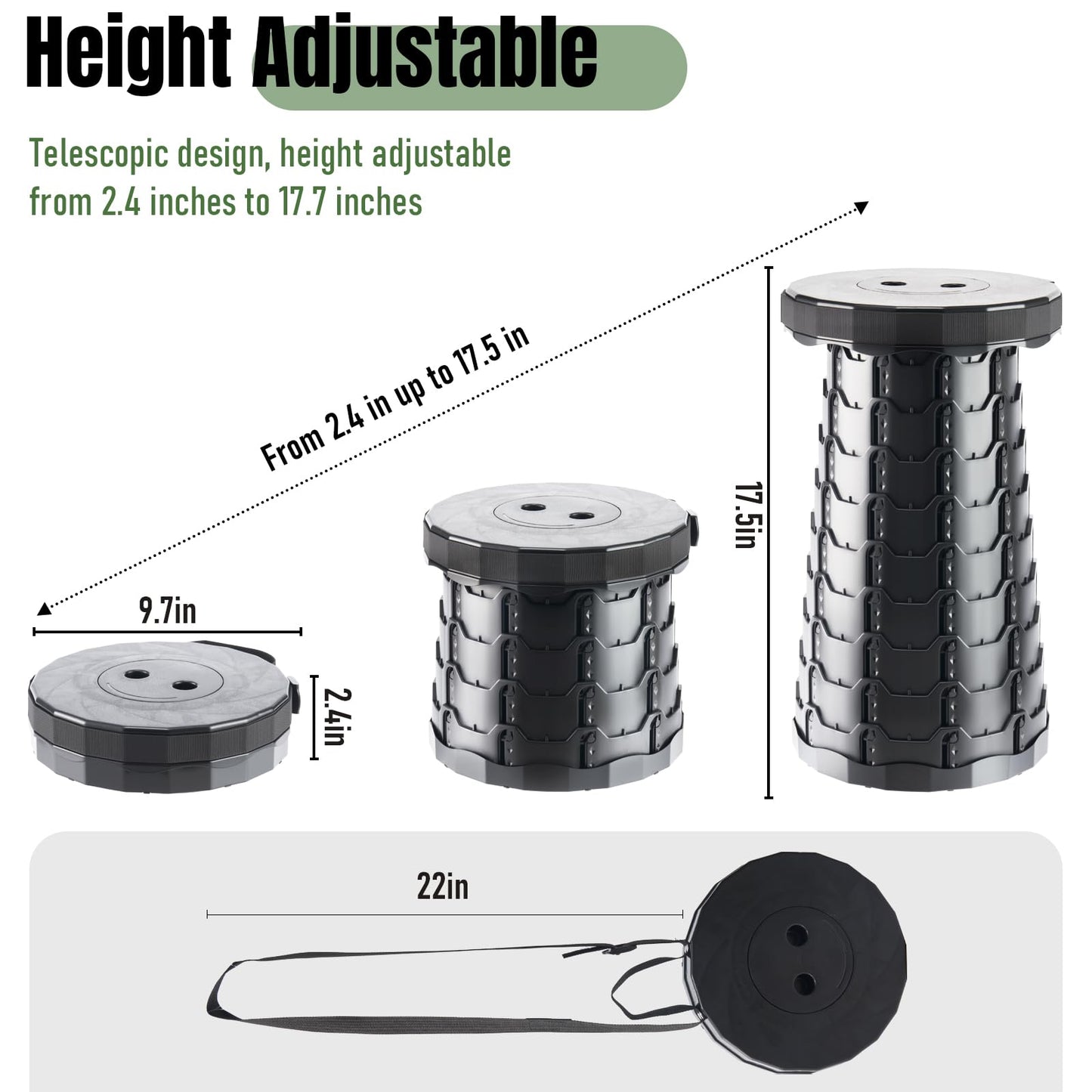 Doseno Upgraded Foldable Stool Thickened, Portable Collapsible Stool Retractable Stool for Fishing, Hiking Tours, BBQ, Parties, Outdoor Activities