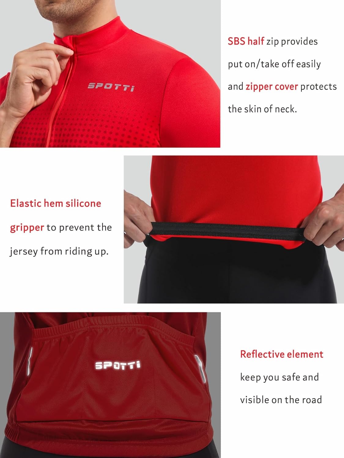 Spotti Men's Cycling Bike Jersey Short Sleeve with 3 Rear Pockets- Moisture Wicking, Breathable, Quick Dry Biking Shirt