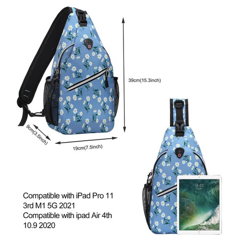 MOSISO Sling Backpack, Multipurpose Travel Hiking Daypack Rope Crossbody Shoulder Bag, Daisy Sprigs