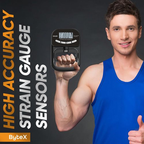 ByteX Hand Dynamometer Grip Strength Trainer - Electronic Hand Grip Strength Tester Grip Strengthener Hand Exerciser Meter Digital Hand Grip Training Gauge for Sport Home School Use (Black, 265 lbs : 120 kgs)