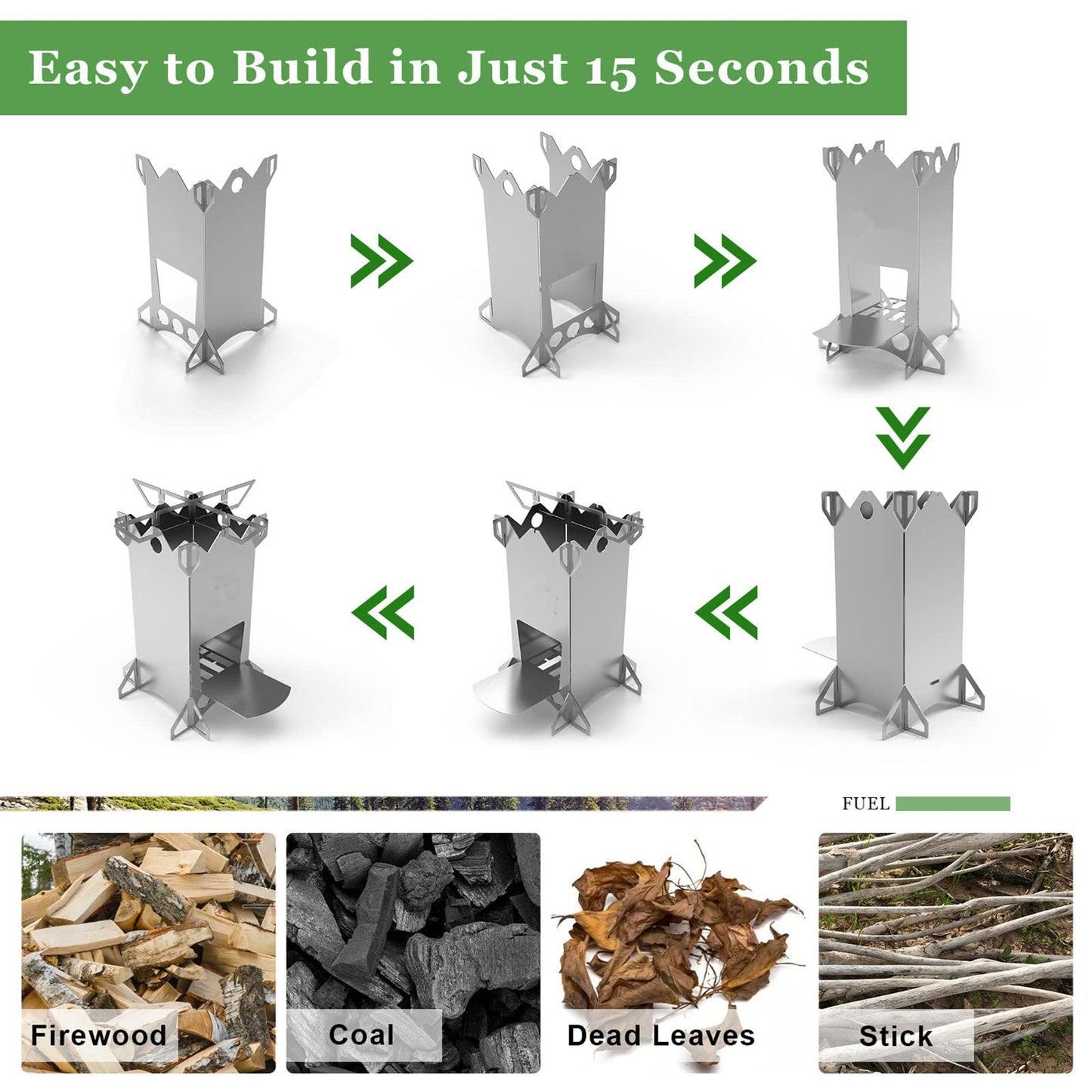 FITHIKE Backpacking Camping Rocket Stove,Portable Stainless Steel Wood Burning Camping Stoves for Outdoor Cooking Hiking Survival Travel Picnic BBQ