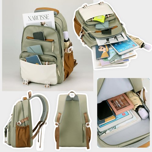 srdmuph Kawaii Backpack with Cute Accessories Pendant Travel Bag Large Outdoor Waterproof Casual Daypack Women Men (Green)