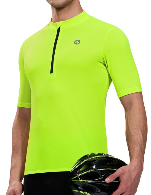 Nepest Bike Jersey for Men Cycling Reflective Quarter Zip Cycle Biking Shirts with Zipper Pockets Moisture Wicking Breathable Biker Tops Neno Green XL