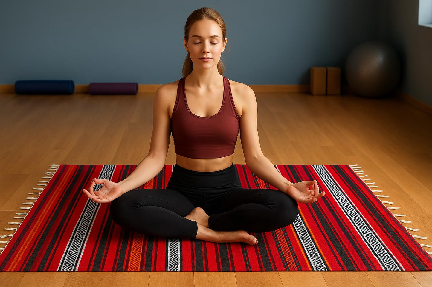 Airooglee 69" L x 51" W Large Mexican Blanket - Perfect as Yoga Outdoor Beach Serape Picnic Camping Woven Blanket, Boho Home Décor - Red