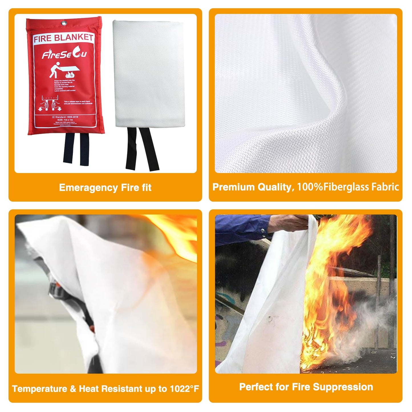 Fire Blanket，Fire Blankets Emergency For Home 4 Pack， 40” x 40” Emergency Fire Blanket，Fire Blanket For Home And kitchen， Fiberglass Fire Blanket