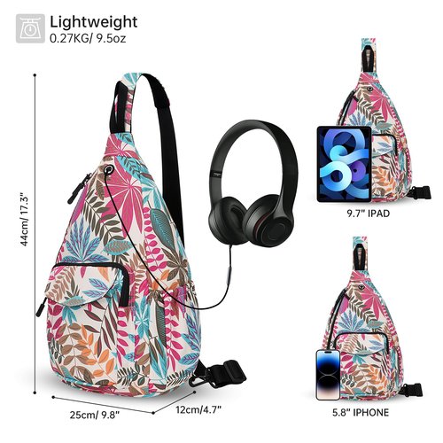 HAWEE Convertible Sling Bag for Women with Front Pocket One Shoulder Chest Bag Anti-water Cross Body Backpack, Maple Magenta