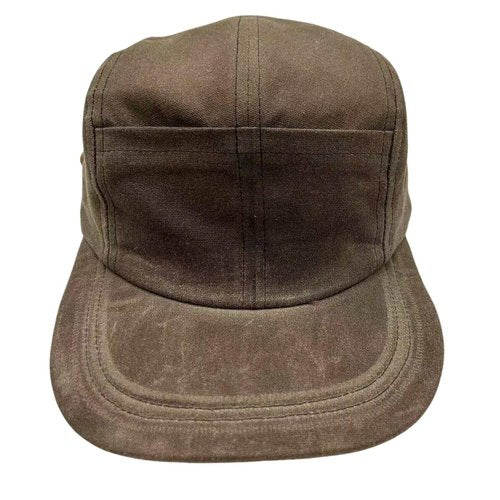Quint Fishing Cap - 5 Panel Waxed Canvas Brown Hat with Pockets & Bendable Brim - Shark Hunter Costume Orca Boat Captain - Boating Fisherman Rugged Waterproof Headwear
