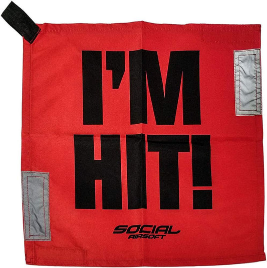 Social Airsoft Dead Rag, I'm Hit Red Kill Rag w/Hook & Loop Fastener and Reflective Strips