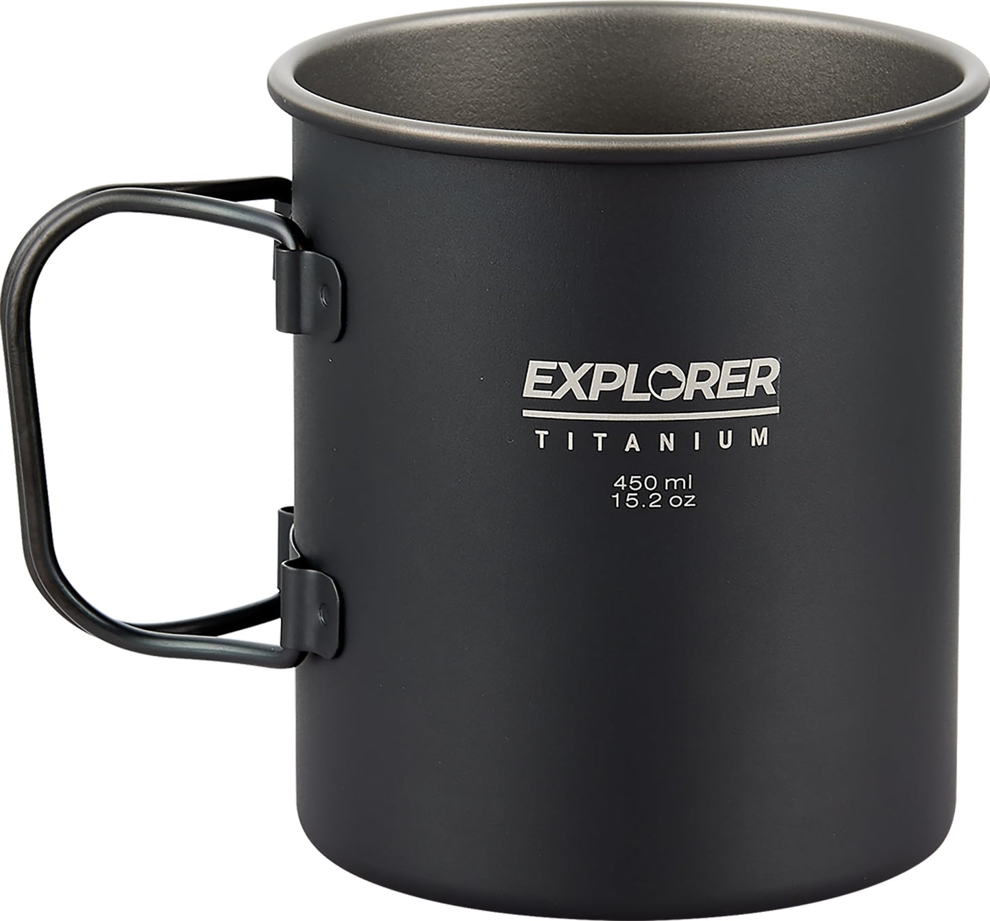 Explorer Bear Black Titanium Foldable Handle Camping Cup, 15.2 oz, 450 ml