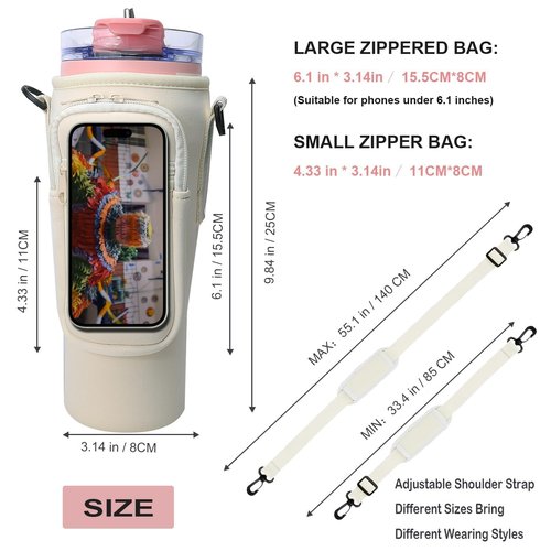 YININGYUXI Butterfly Water Bottle Carrier Bag with Phone Pocket for Stanley Cup 40 oz, Water Bottle Holder with Adjustable Strap, Stanley Cup Accessories