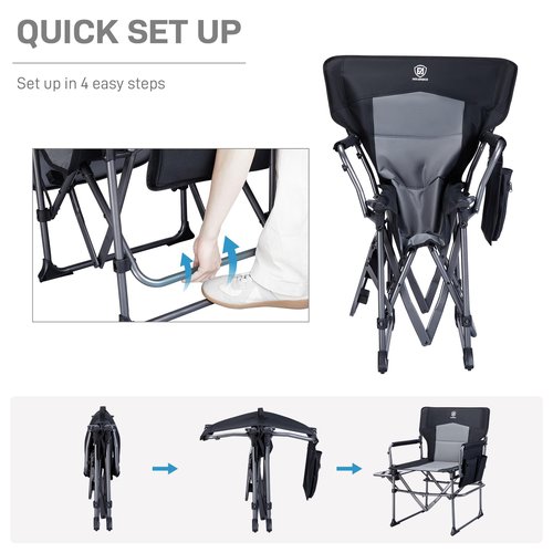EVER ADVANCED Camping Directors' Chair with Side Table, Portable Folding with Compact Size, Heavy Duty Lawn Chair with Pocket for Camping, Lawn, Sports and Fishing, 400lbs, Black