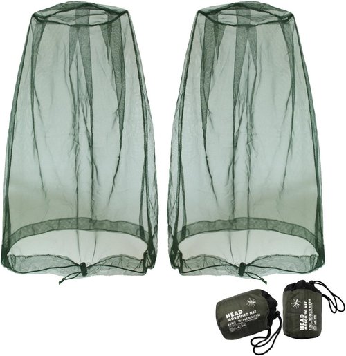 Benvo Mosquito Head Net Mesh, Face Neck Fly Netting Hood from Bugs Gnats Noseeums Screen Net for Any Outdoor Lover- with Carry Bags Fits Most Sizes of Hats Caps (2pcs, Grey, Updated Big Net)