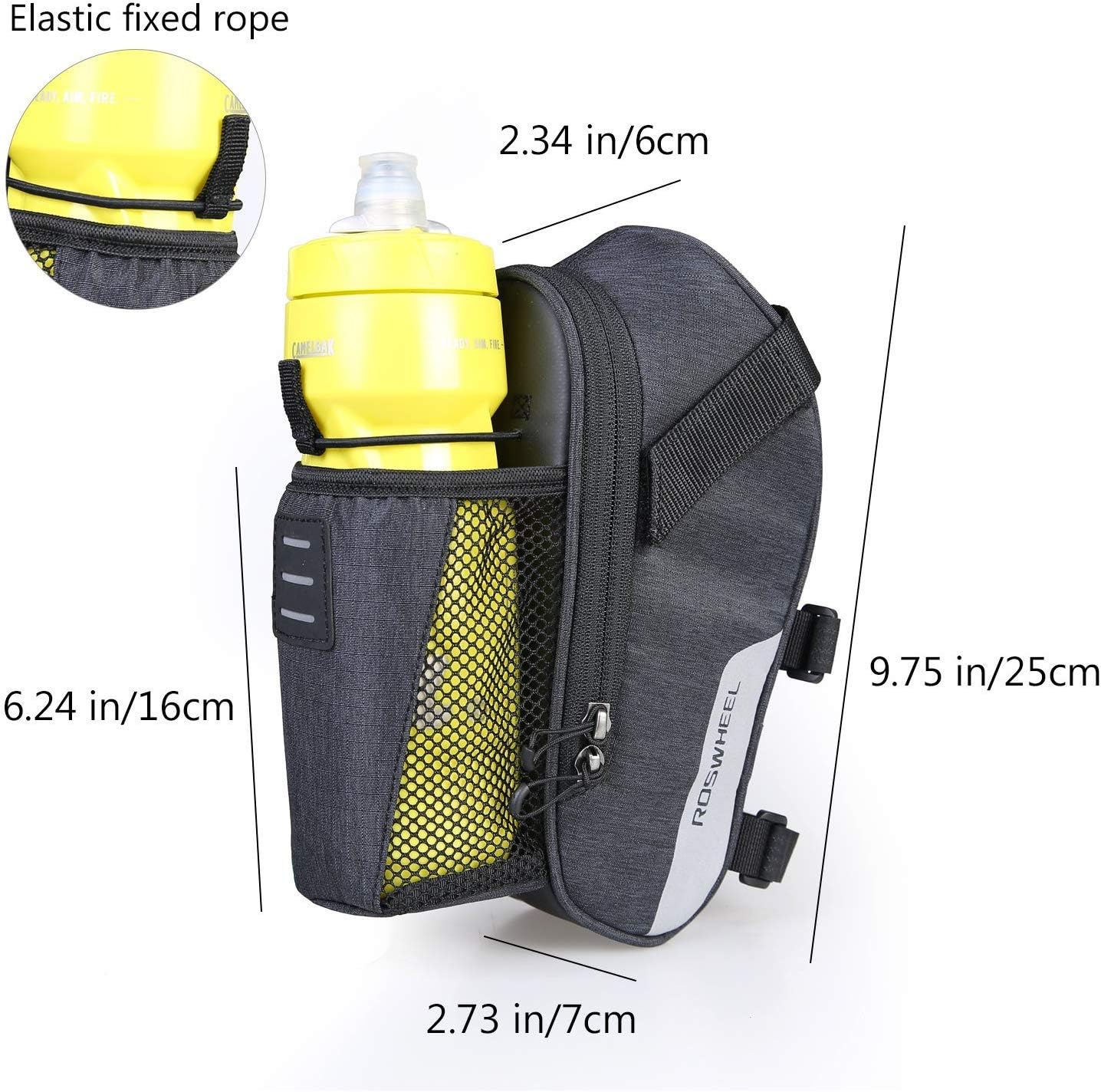 Roswheel Essentials Series 131464 Water Resistant Bike Saddle Bag Bicycle Under Seat Pack Cycling Accessories Pouch with Water Bottle Holder
