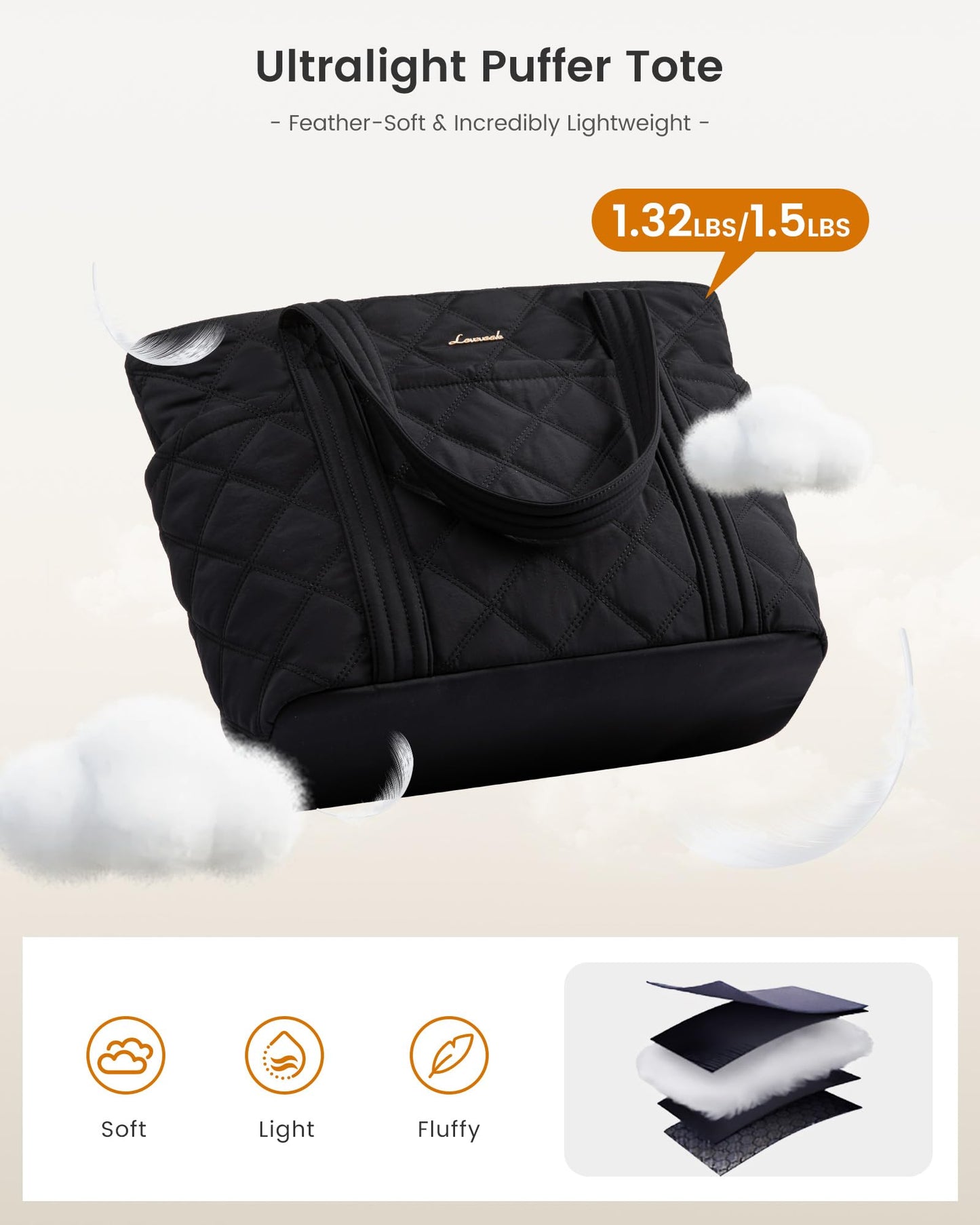 LOVEVOOK Puffer Tote Bag for Women, Quilted 17" Work Tote with Zipper, Large Travel Essentials Handbag with Cup Holder, Puffy Purse for Teacher, Nurse, Gym, Hospital, Overnight, Carry On Shoulder Bag