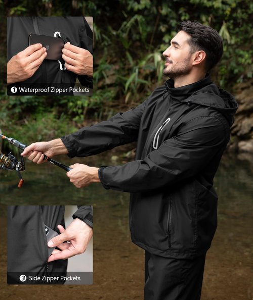 ZITY Rain Suit for Men Women Unisex Waterproof Golf Rain Gear Lightweight Breathable Mesh Waterpoof Zipper Pockets Black XXL