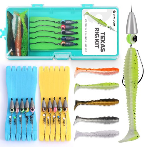 Texas Rig Kit 10 PCs 1/4oz with Paddle Tail Swimbaits and Reusable Bait Rig Keeper Case, Quick-Fishing Bass Fishing Lures Kit