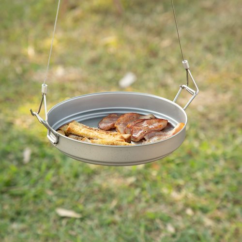 SILVERANT Camping Plate Titanium Pan Dish Plate with Handle & Mesh Bag, Large Reuseable Ultralight Dinner Plate for Camping Outdoors Backpacking (1500ML)