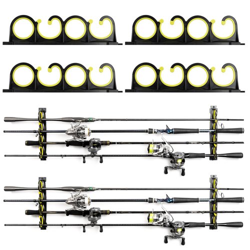 VEYWANE Wall Mount Fishing Rod Rack for Garage, Horizontal or Ceiling Rubber Coated Fishing Pole Holders for 8 Rods or Combos