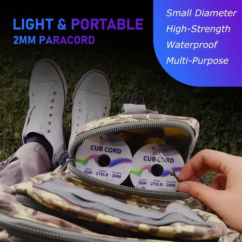 Paracordland-270LB Paracord Rope-50ft-Micro 2mm-Utility Cord Thin Braided Best for Military & Camping Survivl Bracelet DIY Projects Fishing Lanyards-Army Green