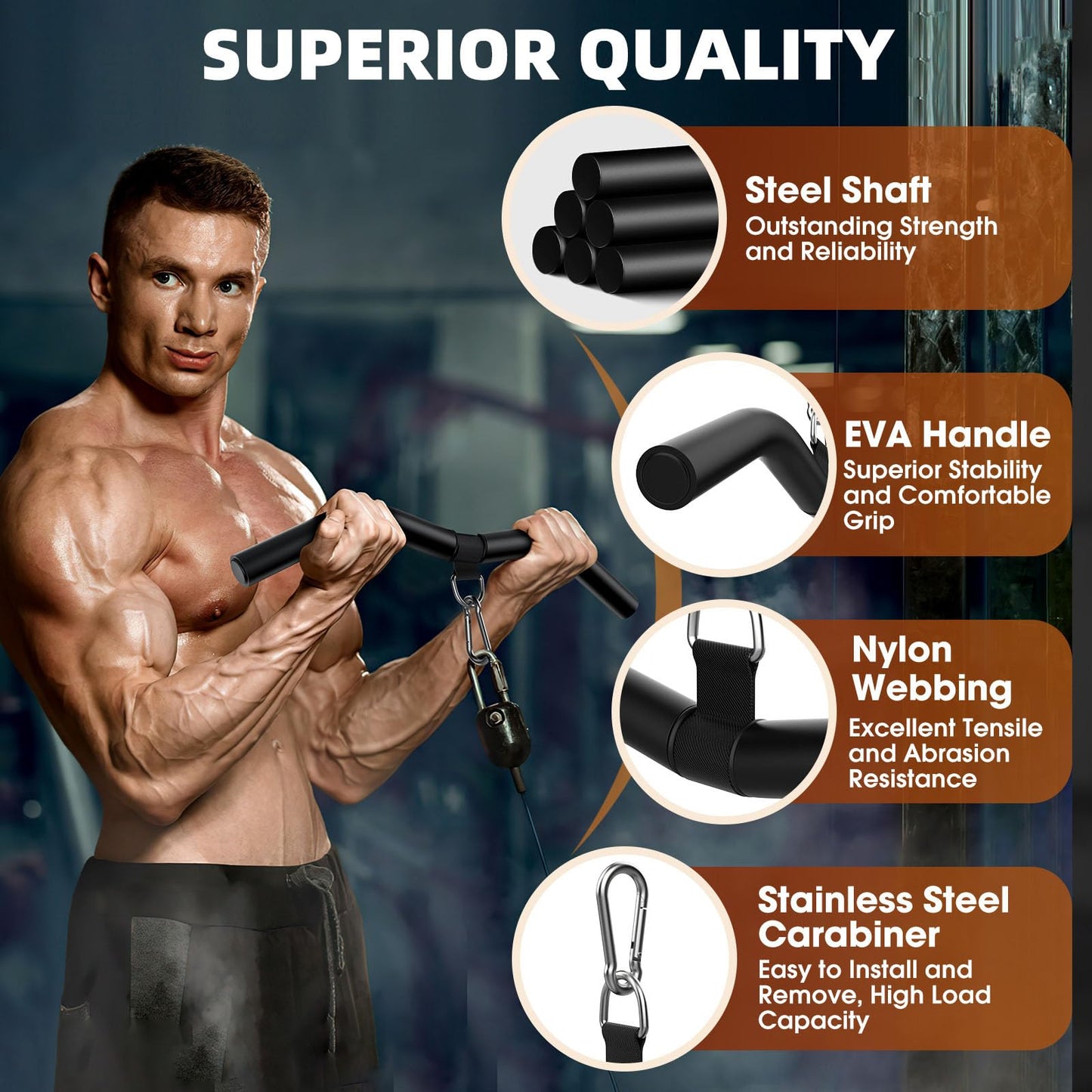 Anobeyi LAT Pull Down Attachment, Gym Tricep Rope Machine LAT Pulldown Bar, Strength Training Gym Equipment Accessory, Ergonomic Curl Bar for Seated Rowing, High Pull Downs (19in W-Bar)