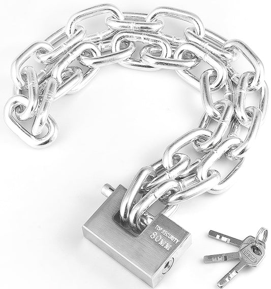 Stainless Steel Chain Lock 39.3" (100cm) 6mm Thick - Heavy Duty Anti-Theft Security Lock with 80mm Padlock & 4 Keys for Bike, Motorcycle, Scooter, Gate - Weatherproof & Rustproof