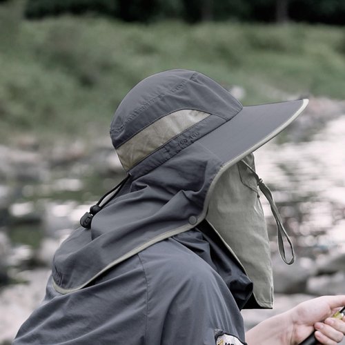 TACTICAL BIRD Fishing Hat, Sun Cap for Men Women, UPF 50+ UV Sun Protection Wide Brim Hat with Face Cover & Neck Flap, XL hat Khaki