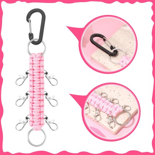 Berlune 10 Pcs Cheer Bow Holder for Backpack Paracord Keychain Cheer Bow Keychain for High School Cheerleading Teen Girls (Pink)