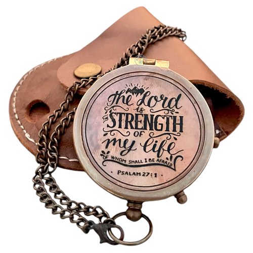 Brass Compass “Go Confidently in The Direction of Your Dreams” – Inspirational Gift for Men & Women – Graduation, Retirement, or Birthday Keepsake (The Lord is The Strength of My Life)