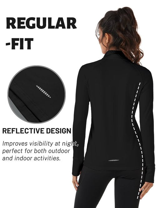 TACVASEN Women's Fleece Pullover Quarter Zip Sweatshirt Thermal Shirts Long Sleeve Running Tops Black,S