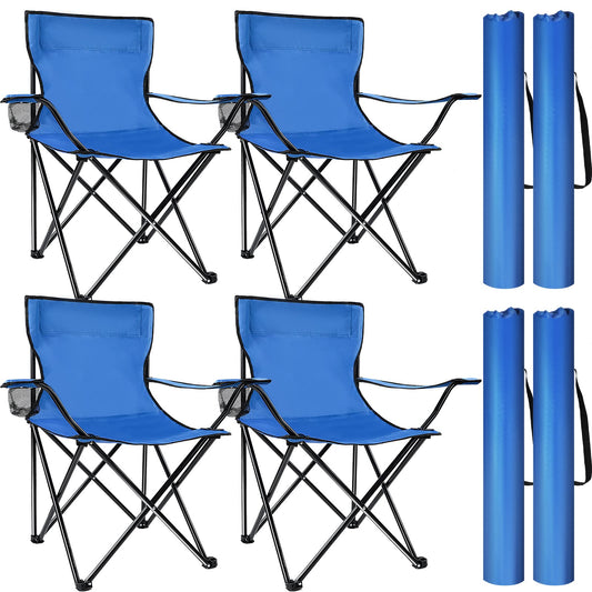 FairySandy 4 Pack Folding Camping Chairs with Carrying Bag Portable Lightweight Foldable Lawn Camp Beach Sports Chairs(19.7 x 19.7 x 31.5 Inch,Blue)
