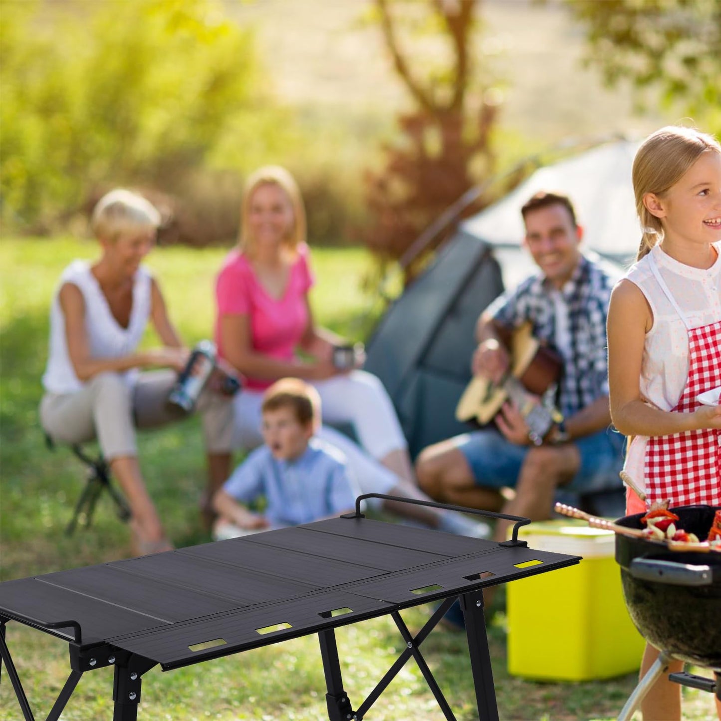 Aircity Folding Camping Table, Portable Folding Aluminum Table with Adjustable Height for BBQ, Camping, Picnic, Beach, Travel, and Outdoor Cooking