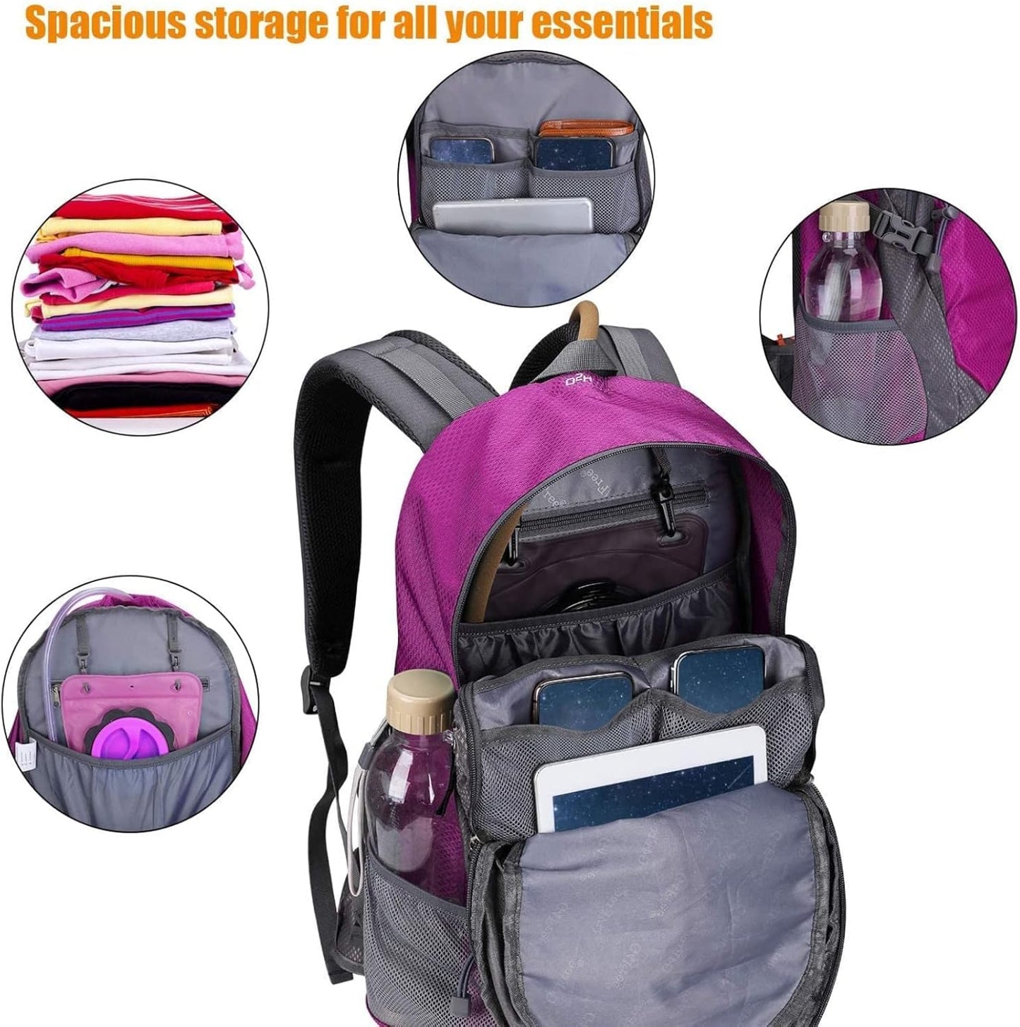 G4Free 35L Hiking Backpack Water Resistant Outdoor Sports Travel Daypack Lightweight with Rain Cover for Women Men (Peacock Green)