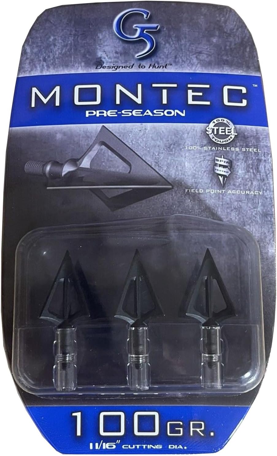 G5 Montec Pre-Season Archery Hunting Durable Fixed Blades Steel 1-Piece Construction Screw-in Broadheads with Rounded Edges for Bow Arrows - Pack of 3