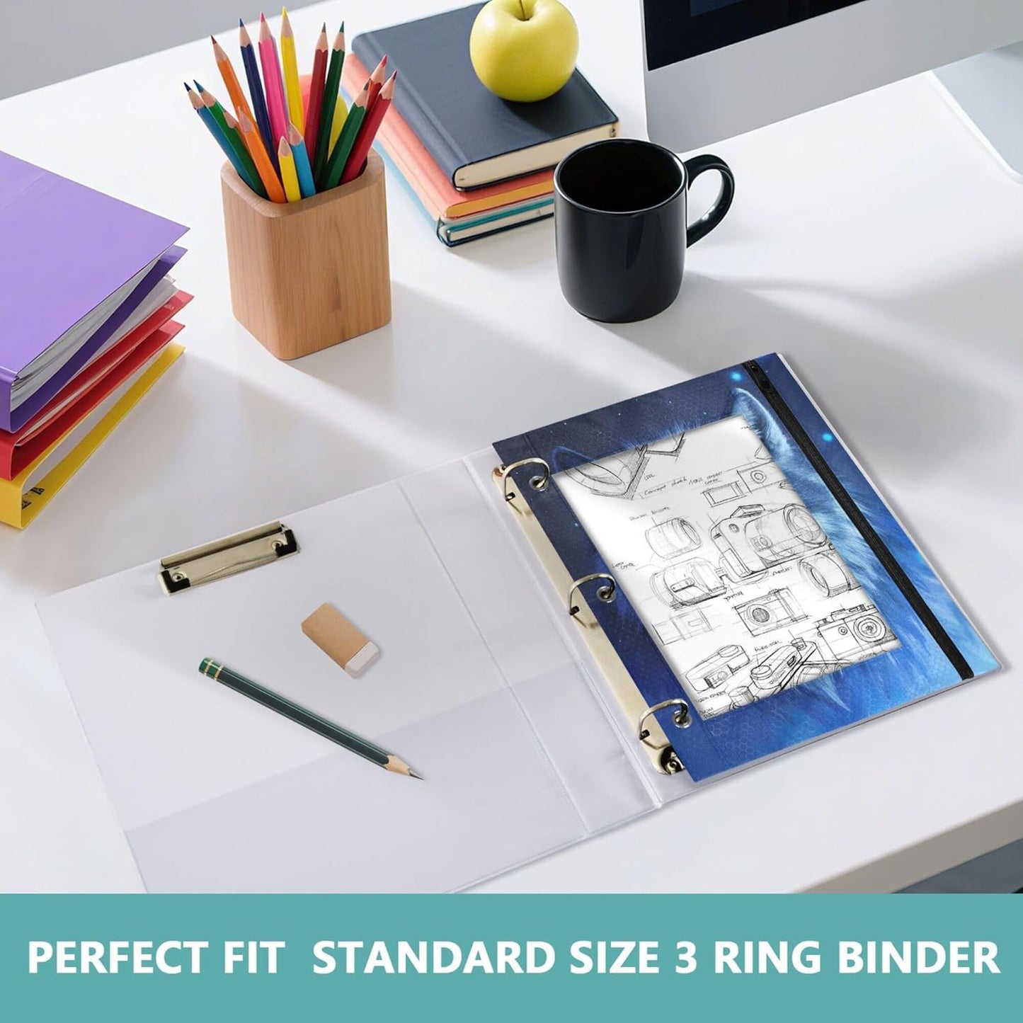 Largemouth Bass Fish 2 Pack 3 Ring Binder Pocket A4 Size Binder Pouches Clear PVC Loose Leaf Folder Sleeves Storage Bags for Files, Documents
