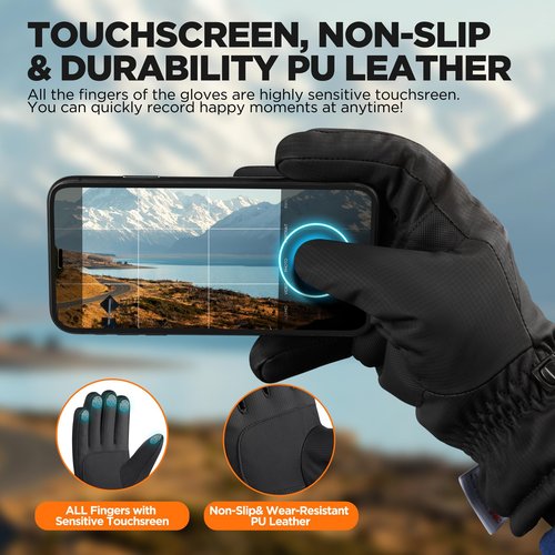 rivmount Waterproof Winter Gloves Women Men, Thermal Ski Gloves for Cold Weather with Warm, Touchscreen, 3M Thinsulate, Windproof for Outdoor, Running, Skiing, Cycling, Working, Snow Size Black M