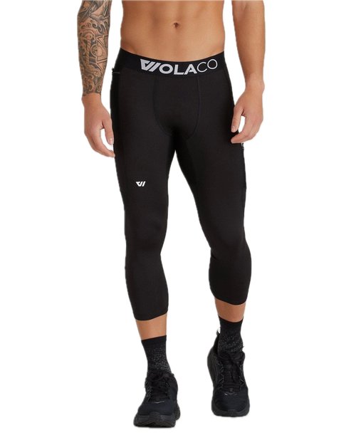 WOLACO Fulton 3/4 Compression Pant Athletic Baselayer Running Tights for Men, Black, Medium