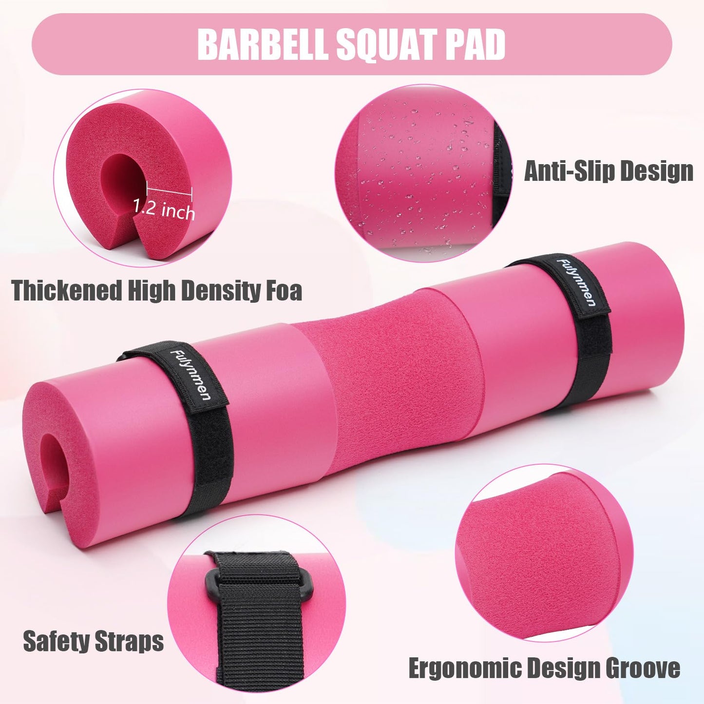 Fulynmen 9Pcs Barbell Pad Set, Hip Thrust Pad, Squat Pad, Gym Accessories Essentials Women Equipment With Barbell Pad for Hip Thrust, 2 Lifting Wrist Straps for Weightlifting, 2 Ankle Straps for Cable Machines, 3 Resistance Bands for Working Out, Carry Ba