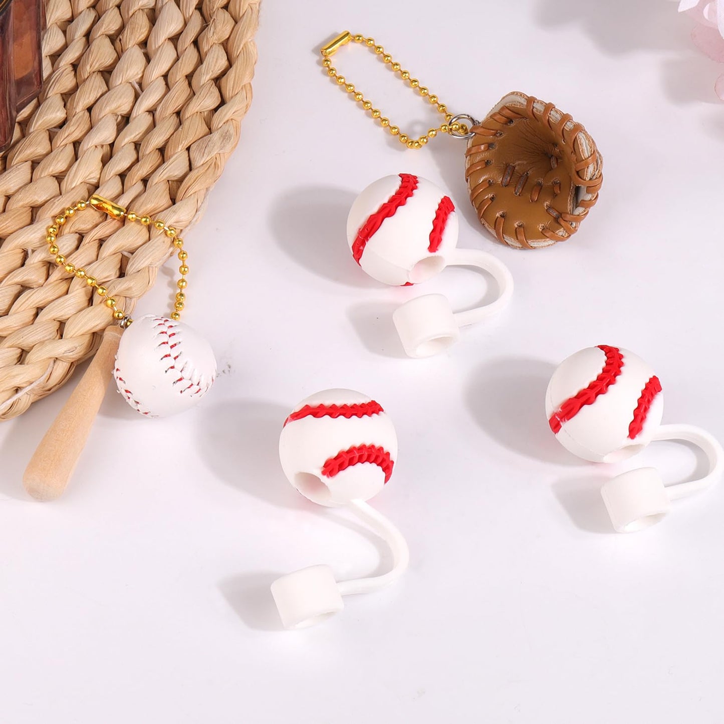 AIERSA 3Pcs Baseball Straw Cover Caps Set for Stanley Straw Cups Accessories, 10 mm