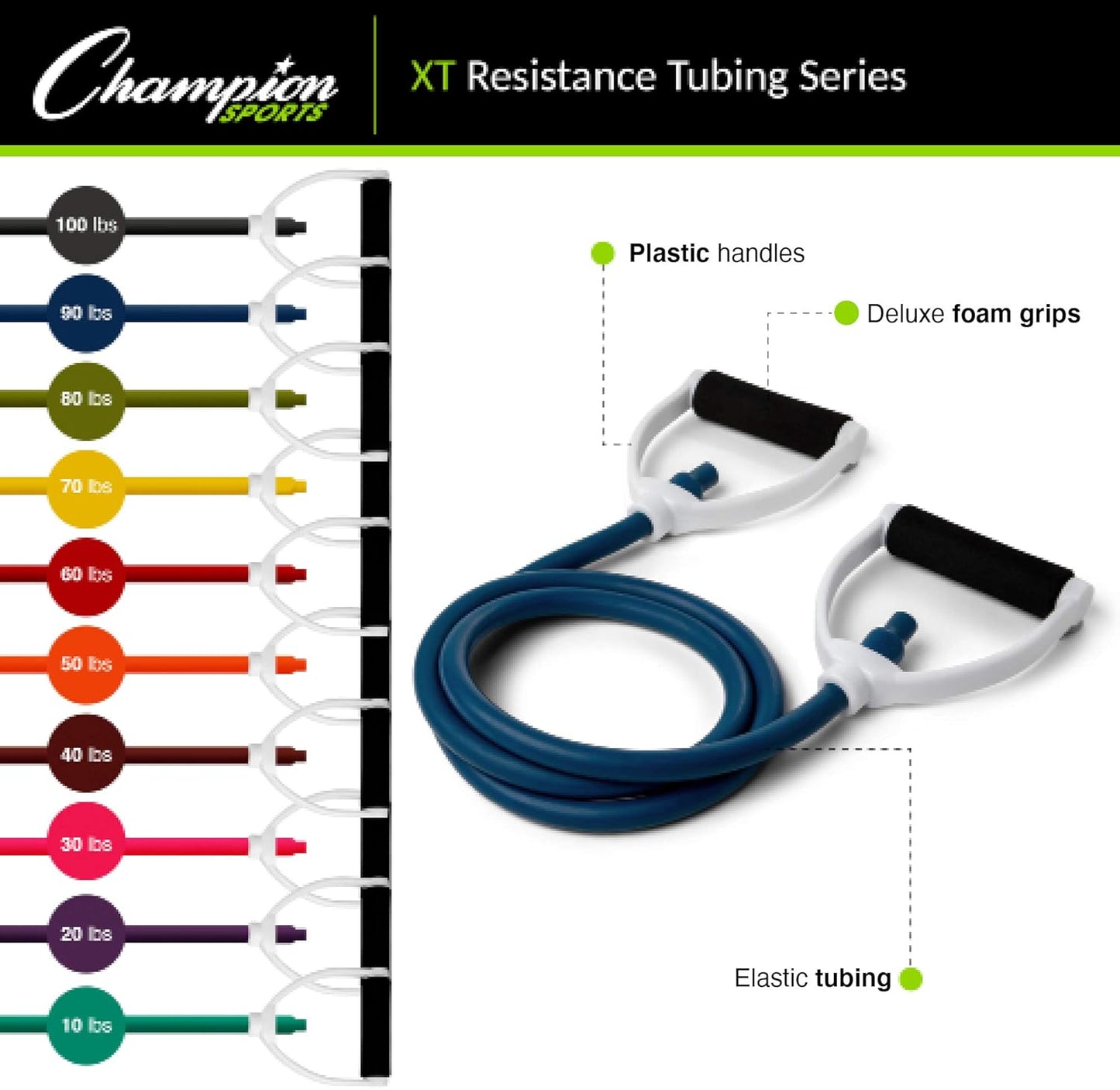 Champion Sports Resistance Tube Bands for Men and Women, Durable Stretch Fitness Band for Strength Training, Stretching, Rehabilitation- Premium Home Workout Equipment- 40 Lbs Resistance Tubing-Maroon