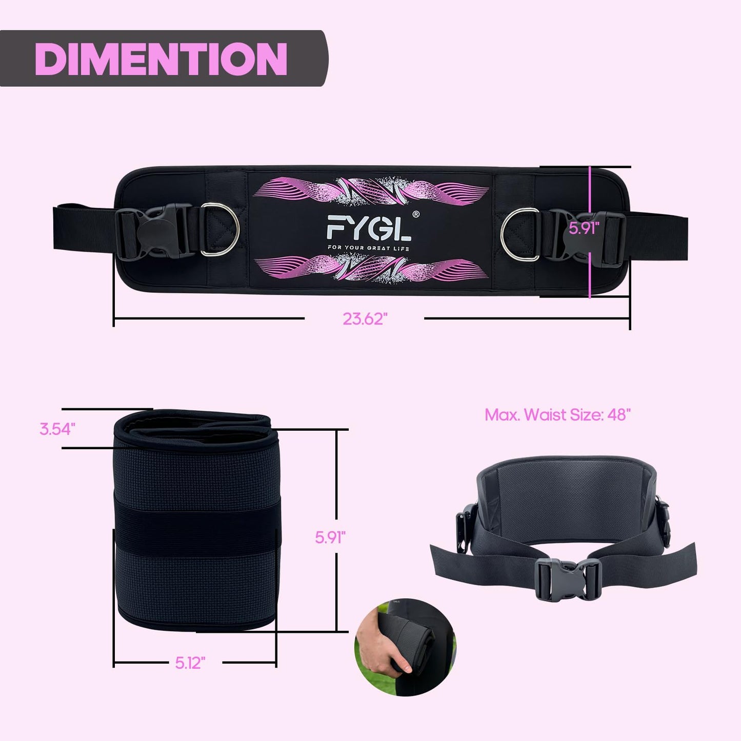 FYGL Hip-Thrust-Belt, Compatible with Dumbbells, Kettlebells, Plates & Machines, Foldable for Home and Gym as Dip & Pull-Up Belt, Versatile Fitness Equipment, Pink