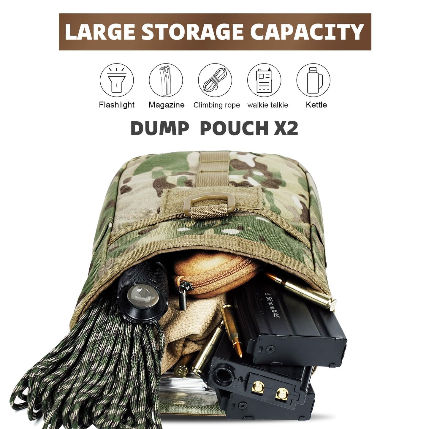 Dump Pouch-Tactical molle Pouches, Drawstring Magazine Utility Pouch Folding Dump Pouch Waist Bag. (MC)