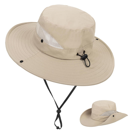Kids-Bucket-Summer-Sun-Hat Wide-Brim Outdoor Fishing Beach UV-Protection Cap(7-14 Years Dark Beige